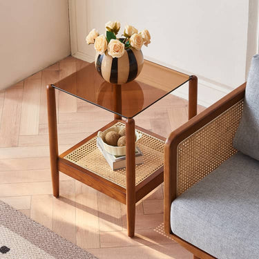 Stylish Brown Rattan Coffee Table with Elegant Ash Wood Finish tzm - 532MUTUKISPACE