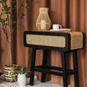 Stylish Black Solid Wood & Rattan Bedside Cupboard with Natural Finish tzm - 537MUTUKISPACE