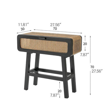 Stylish Black Solid Wood & Rattan Bedside Cupboard with Natural Finish tzm - 537MUTUKISPACE