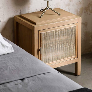 Natural Ash Wood Rattan Bedside Cupboard - Elegant Bedroom Storage Solution tzm - 538MUTUKISPACE