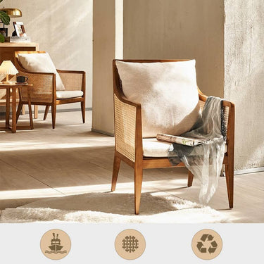 Modern Multi - Tone Rattan & Ash Wood Chair with Cotton - Ramie Upholstery tzm - 541MUTUKISPACE
