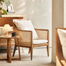 Modern Multi - Tone Rattan & Ash Wood Chair with Cotton - Ramie Upholstery tzm - 541MUTUKISPACE