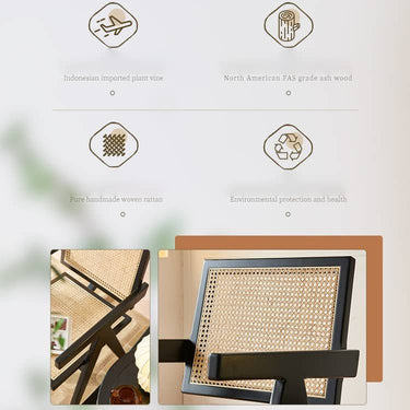 Stylish Black Ash Wood Chair with Natural Rattan Seat tzm - 547MUTUKISPACE