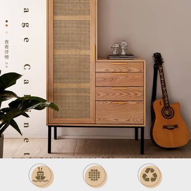 Stylish Natural Wood Cabinet with Rattan Accents and Ash Wood Detailing tzm - 553MUTUKISPACE