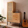 Stylish Natural Wood Cabinet with Rattan Accents and Ash Wood Detailing tzm - 553MUTUKISPACE