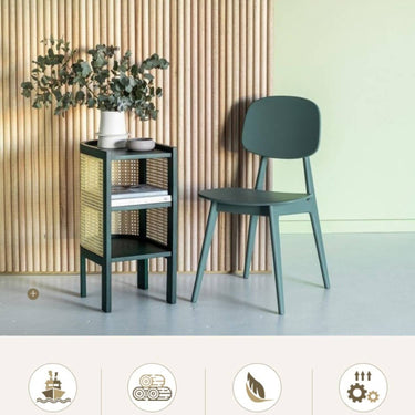 Stylish Bedside Cupboard with Natural Wood, Black and Green Rattan Accents - Oak Wood Finish tzm - 554MUTUKISPACE