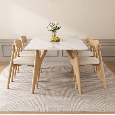 Stylish White and Gray Sintered Stone Table with Durable Rubber Wood Base