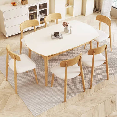 White Rubber Wood Dining Table with Durable Sintered Stone Top