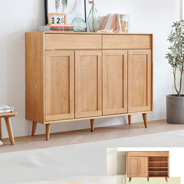 Shoe Box Movable Shelf Width 55.1" Entrance Storage Nordic Natural Wood Oak Shoe Storage Stylish Rack Shoe Storage with Drawer ysys - a1092 - storageMUTUKISPACE