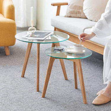 Nest Table Glass Table Round Round Side Table Display Stand Stylish Space Saving Wooden ysys - a1186 - CtableMUTUKISPACE