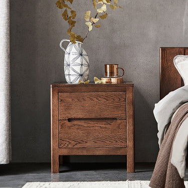Night Table Side Table 2 Drawers Oak Solid Wood ysys - a3021 - nightstandMUTUKISPACE