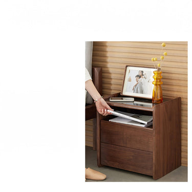 Night table Side table Tempered glass Top plate 2 drawers Walnut solid material ysys - b5026 - nightstandMUTUKISPACE