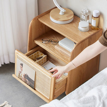 Night Table Side Table Drawer + Open Rack Rattan Braided Wood Solid Wood ysys - e7022 - nightstandMUTUKISPACE