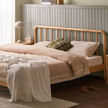 Bed Natural Wood Bed Frame Solid Wood Oak Semi - Double Wide Double Headboard King Wooden Heavy Duty Hammock Frame Stylish Elegant Simple ysys - l7012 - bedMUTUKISPACE