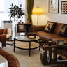 Stunning Black & Cherry Wood Coffee Table with Glass Top and Rattan Weaving yw - 169MUTUKISPACE