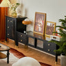 Sleek Black TV Cabinet - Modern Oak & Glass Design for Stylish Living Rooms yw - 182MUTUKISPACE