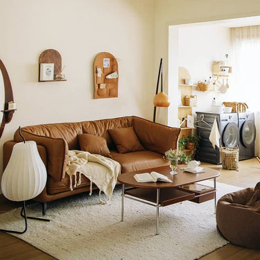 Modern Techno Fabric Sofa in Black, Light Brown, and White - Contemporary Elegant Design yw - 196MUTUKISPACE