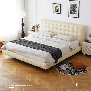 Luxurious Off - White & Black PU Leather Bed with Beech Wood Frame - Modern Elegance for Your Bedroom yw - 201MUTUKISPACE