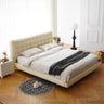 Luxurious Off - White & Black PU Leather Bed with Beech Wood Frame - Modern Elegance for Your Bedroom yw - 201MUTUKISPACE