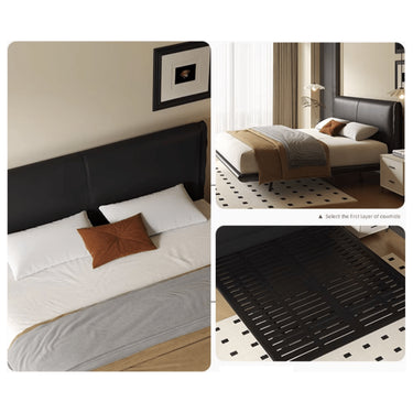 Sleek Black PU Leather Bed with Elegant Wood Frame - Stylish & Durable Design yw - 202MUTUKISPACE