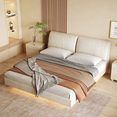 Luxurious Off - White PU Leather Bed with Solid Pine Frame for Ultimate Comfort yw - 209MUTUKISPACE