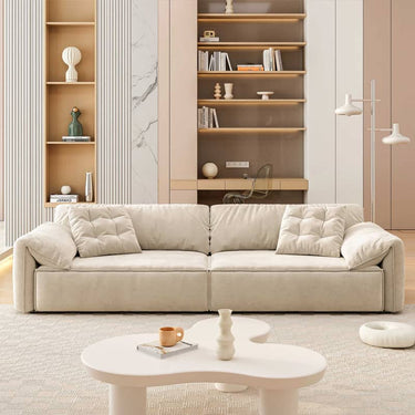 Off White and Yellow Techno Fabric Sofa with Black Accents - Modern Design for Stylish Living yw - 214MUTUKISPACE