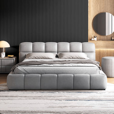 Modern Bed with Light Gray and Off White Techno Fabric for Stylish Comfort yw - 215MUTUKISPACE