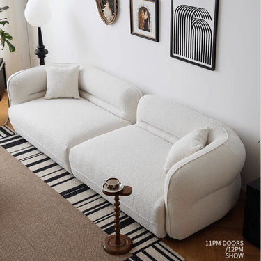 Luxurious White Faux Lambswool Sofa with Pine Wood Frame - Cozy and Elegant yw - 219MUTUKISPACE