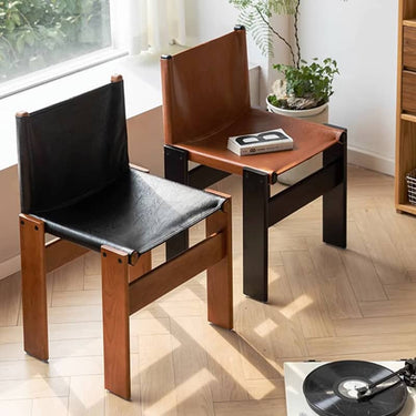 Luxurious Cowhide Leather Chair with Solid Rubberwood Frame - Black & Brown yw - 227MUTUKISPACE