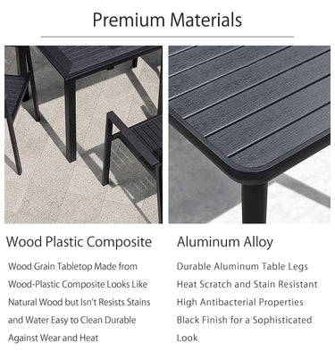 Garden Table Set 5 - Piece 4 - Person Width 27.6"/31.5" Chair 4 Types Cafe Style Weatherproof Waterproof Durable Armrest Outdoor Lightweight Compact Hotel Store Composite Black zy - 034MUTUKISPACE