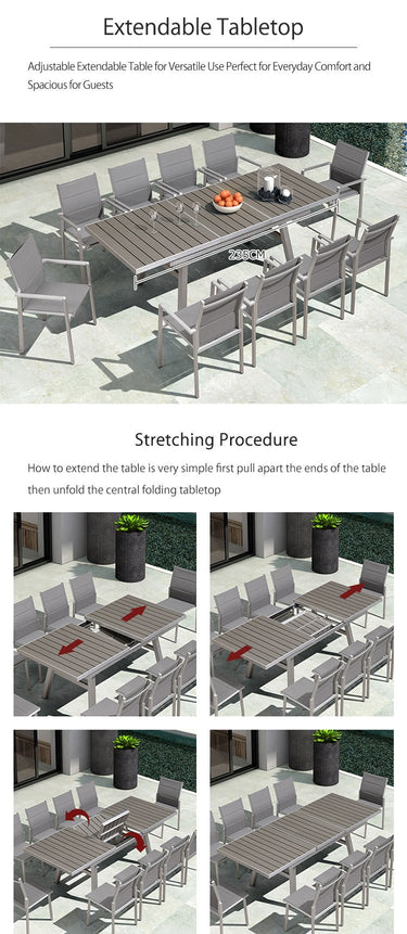 Garden Table Set Large Extendable Chair 7 - Piece 9 - Piece 11 - Piece Outdoor Glamping Nordic Cafe Style Stylish Hotel Furniture Aluminum Alloy zy - 036MUTUKISPACE